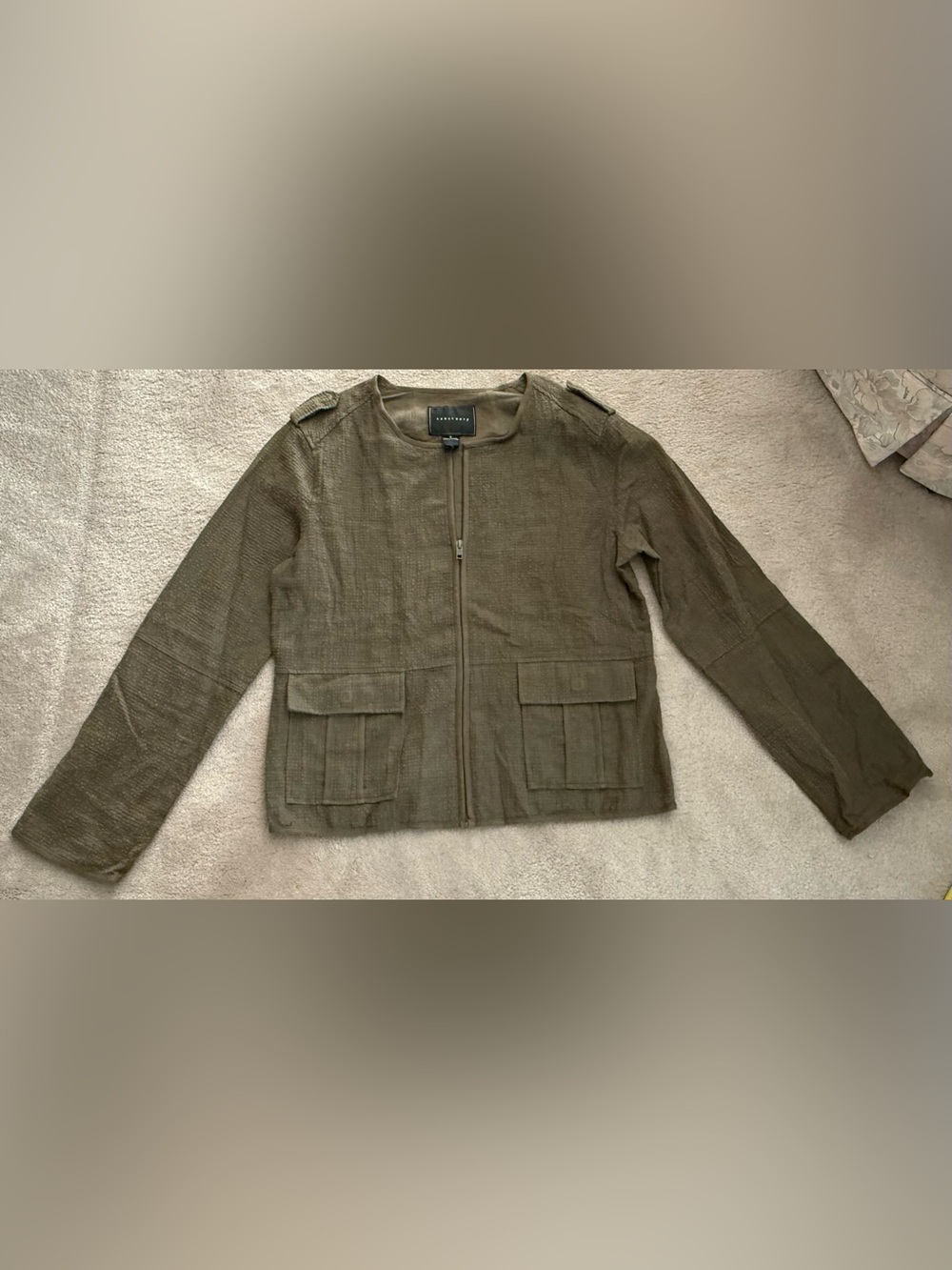 Sanctuary Olive Utility Jacket M Medium Zip Front Military Cargo Ramie